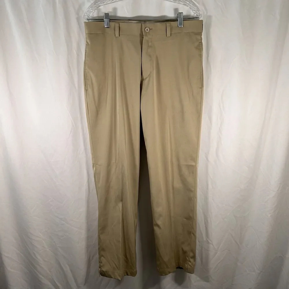 Slazenger Golf Pants Men's 32x30 Tan Button Zip Polyester Blend Mid Rise